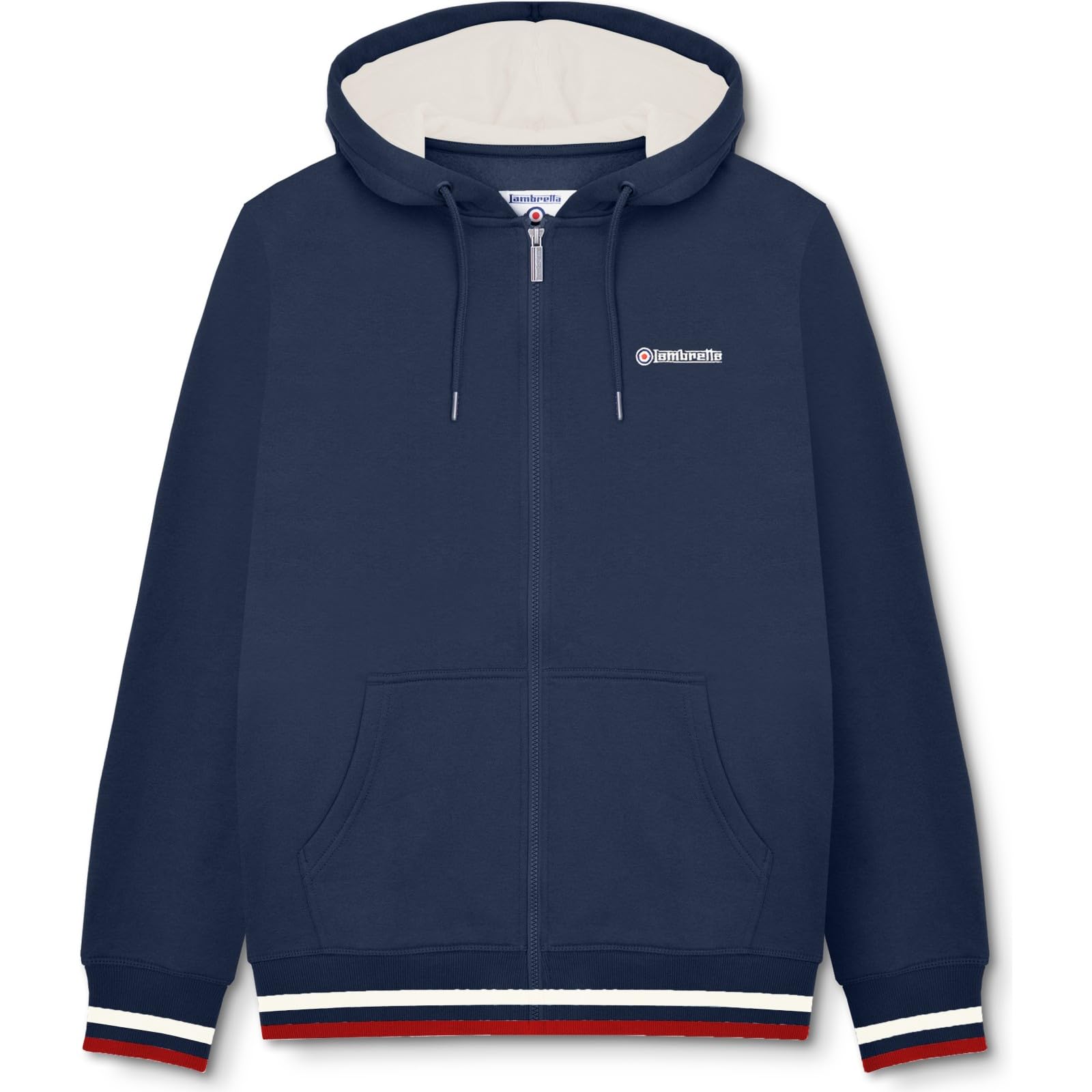 Lambretta Men's Navy/Jetstream/Red Full Zip Twin Tipped Hooded Sweatshirt Hoodie - 2XL