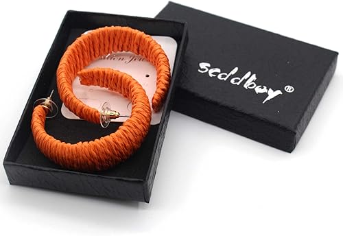 Miniatura 7 de Scddboy Aretes de rafia para mujer, aretes bohemios de playa, hechos a mano, trenzados, geométricos, aretes colgantes