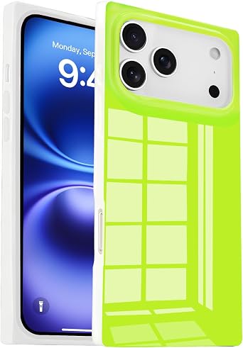 Compatible with iPhone 17 Pro Neon Rectangle Phone Case for Women, Bright Fluorescence Luxury Designer Flexible Soft Slim Rubber Bumper Edge Protective Girly Phone Cover Green