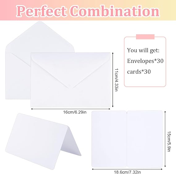 60 Pack Blank Cards and Envelopes,White,4.3 * 6.3 inch