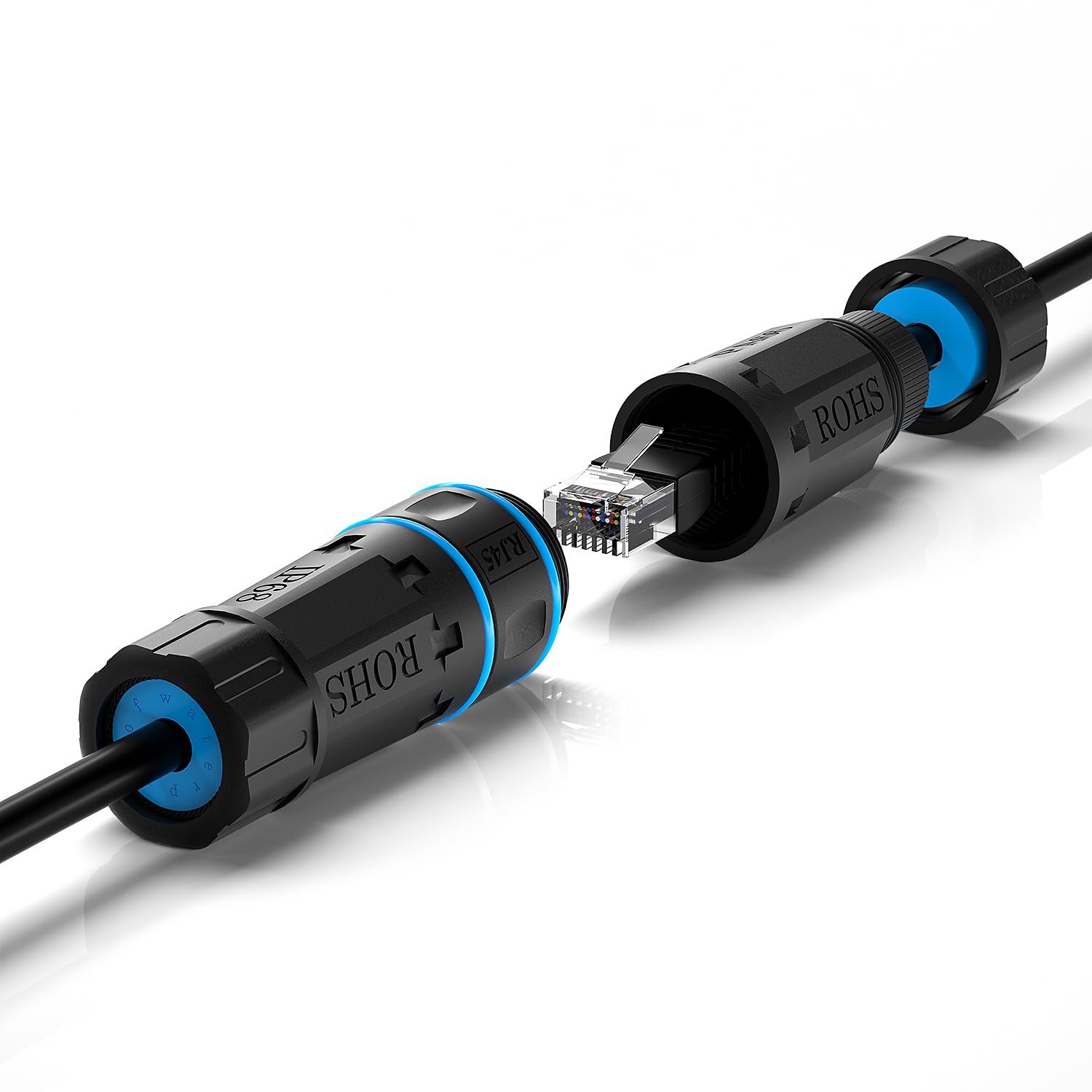 Dingsun IP68 Lot de 6 coupleurs RJ45 étanches en cuivre pur blindé anti-poussière pour câble Ethernet LAN extérieur Cat5, Cat5e, Cat6, Cat7, Cat8 (bleu)