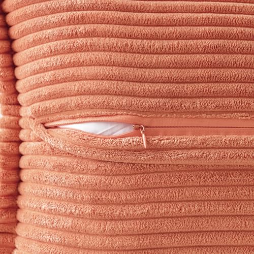 Image of MIULEE Decorative Throw Pillow Covers for Couch Bed Livingroom 18x18 Inch Set of 2 Coral Red Boho Accent Throw Pllows Broadside Striped Patchwork Soft Corduroy Summer Pillowcases