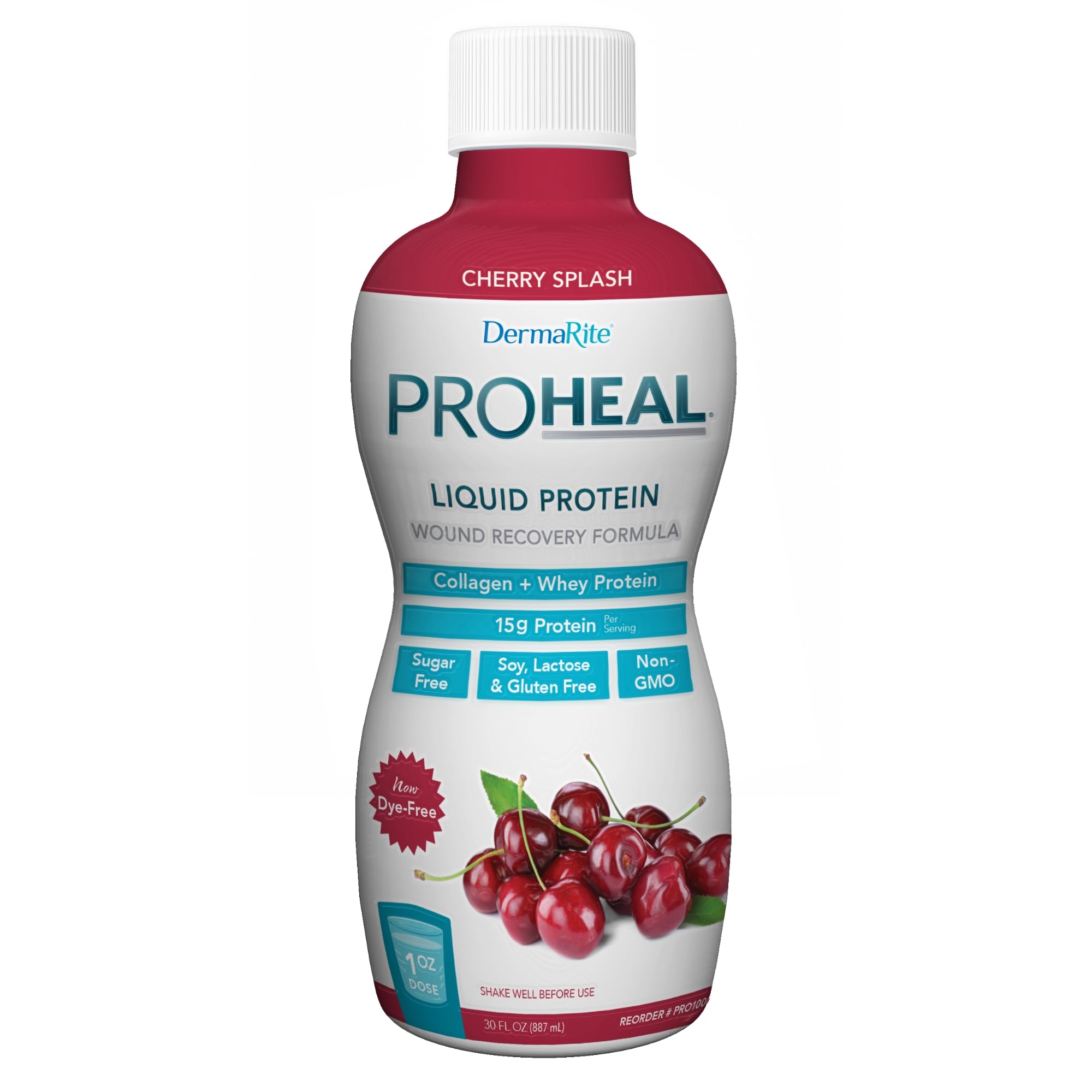ProHeal Protein Supplement - Liquid Protein Wound Recovery Formula, 15g of Collagen & Whey Protein - Cherry Splash Flavor, 30 oz., 1 Count