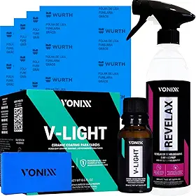 Kit Polimento Farol Farois Lanterna do Carro Moto Caminhão Lixa Revelax Vitrificador Revitalizador V-Light 20ml Vonixx