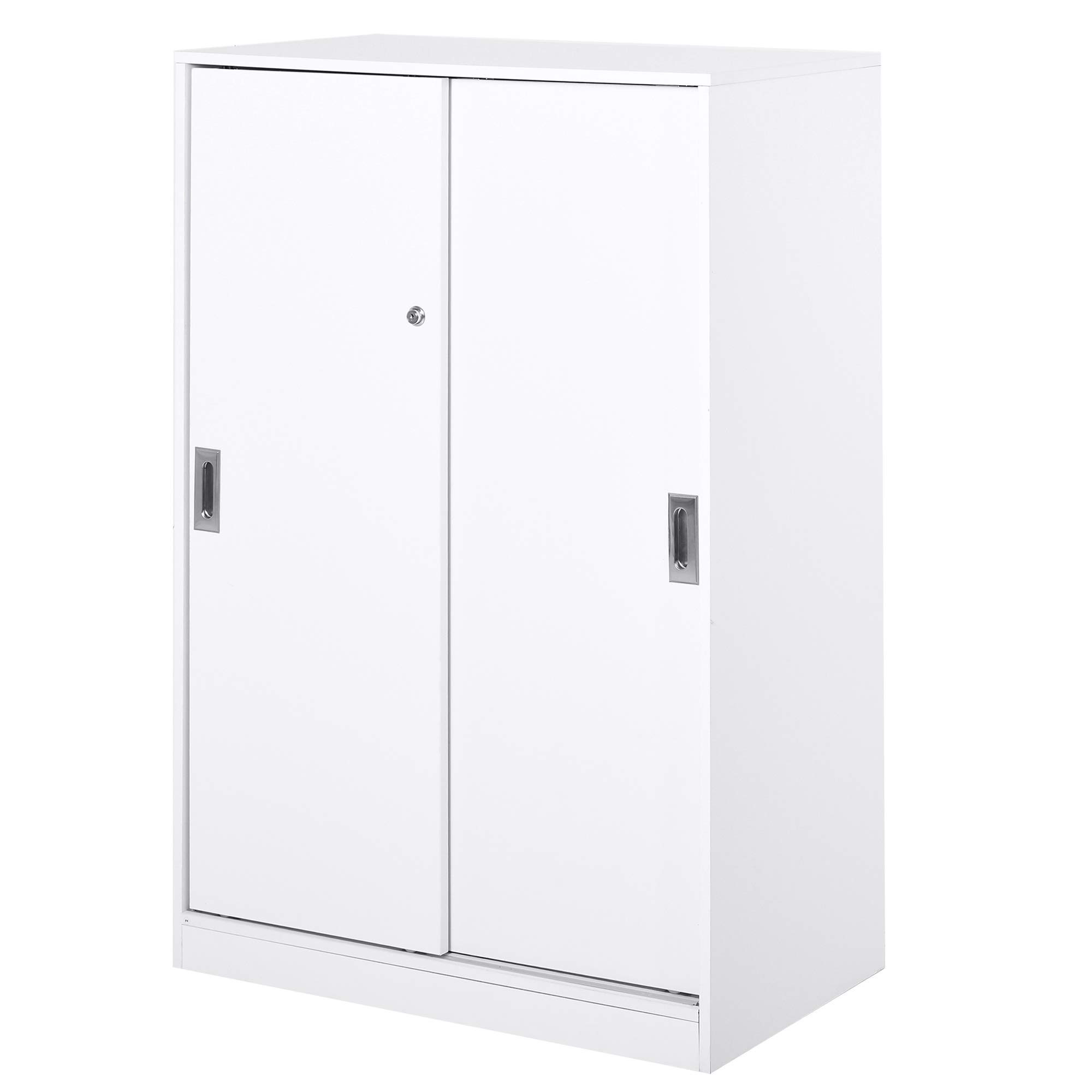 HOMCOM Aktenschrank, Büroschrank mit Türen, großer Bürocontainer mit 3 Regal und 2 Fächern, Aufbewahrungsschrank, E1 Spanplatte, Weiß, 80 x 40 x 120 cm