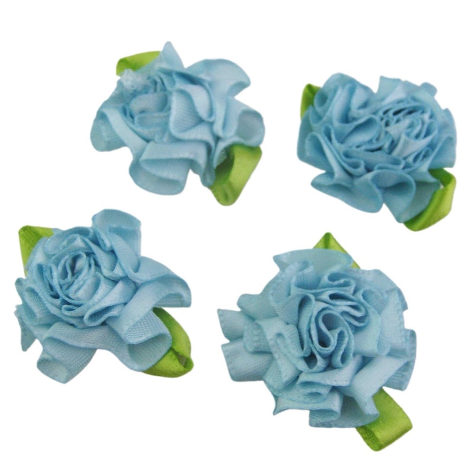 30Pcs About 1" Rosettes Ribbon Flowers With Leaf 30MM Accessories DIY Crafts Sewing(Blue)