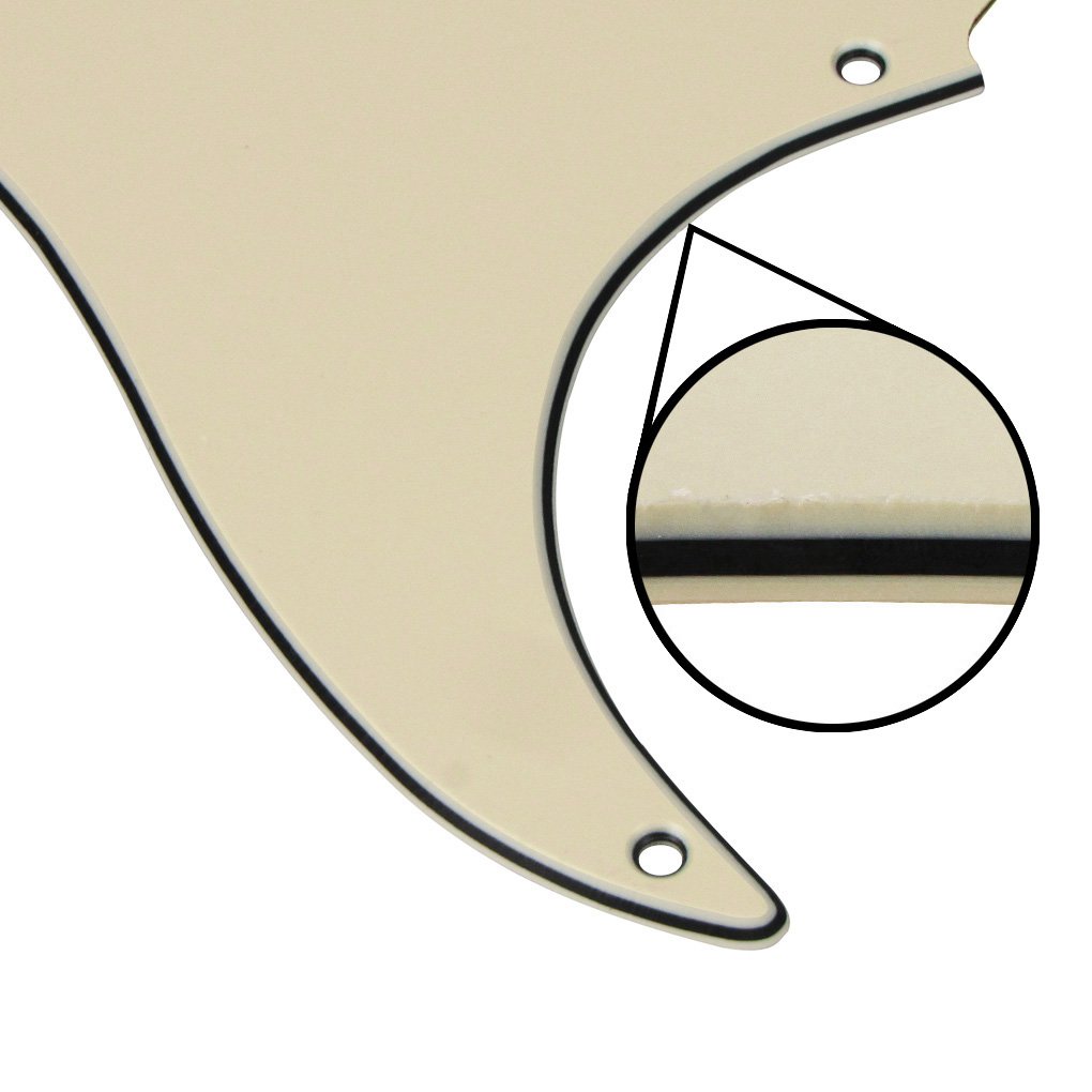 FLEOR Set de 8 trous SSS Pickguard et plaque arrière de guitare avec vis pour remplacement de pièces de guitare Vintage ST Style, crème 3 plis