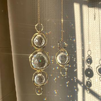 2 Pcs Crystal Suncatcher Wind Chimes for Outside,Crystal Suncatcher Prisms Hanging Outdoor Wind Chimes,Sun Catcher Hanging Crystals for Windows,Suncatchers Wind Chime Garden Decor Wedding Decoration