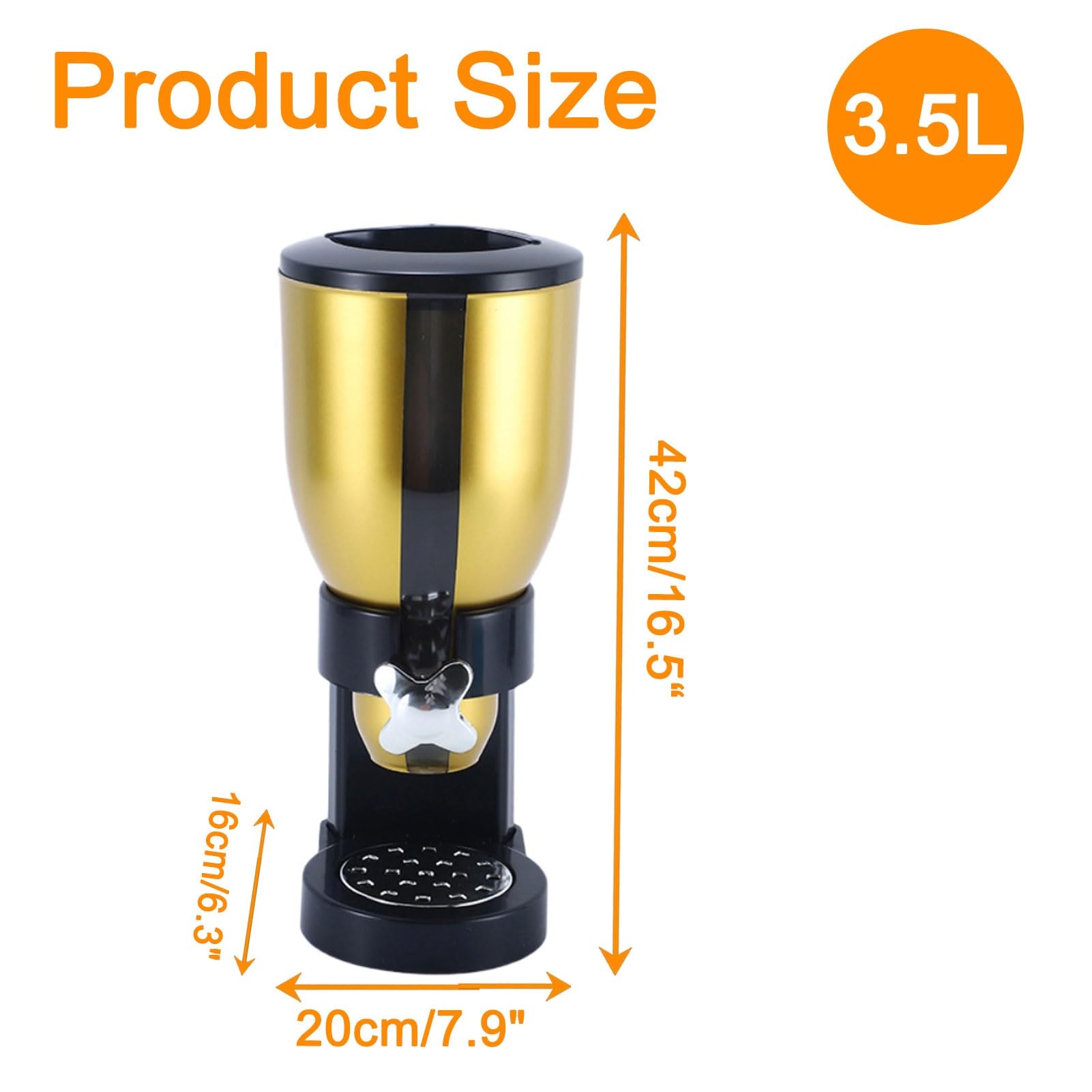 Distributore di Cereali da Banco, Dispenser di Cibo Secco, Contenitori per Snack con Coperchio per Cereali, Noci, Caramelle, Snack, Riso, Farina D'avena, Cibo per Animali Domestici(Gold,3.5L)