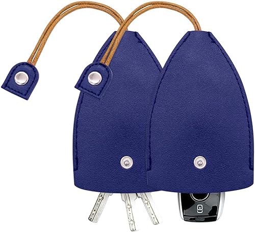 Funda para llaves de automóvil, 2 bolsas creativas extraíbles para llavero, de piel sintética, gancho protector de gran capacidad (azul oscurosin