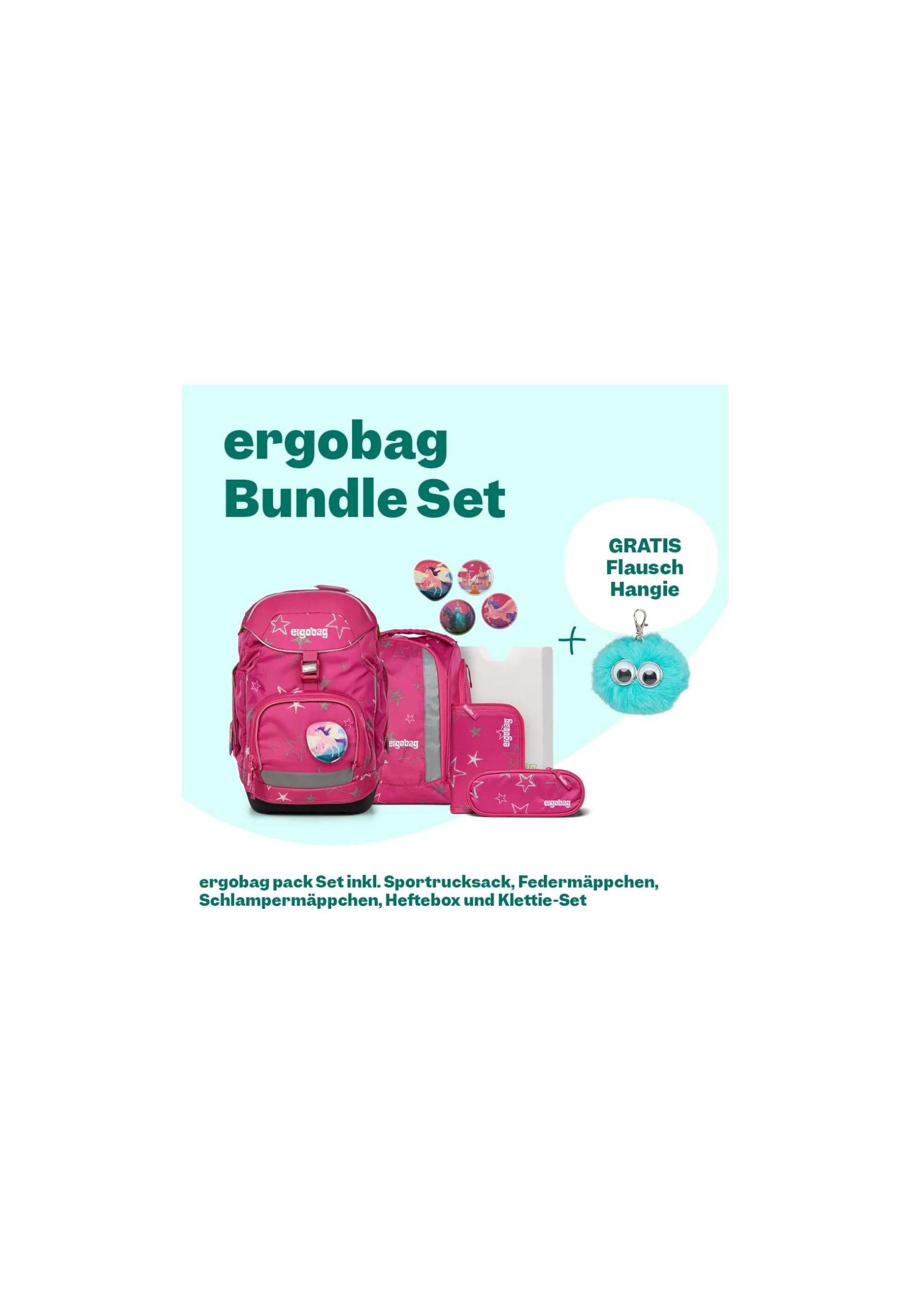 ergobag Schulranzen-Set Pack Set Bundle SternzauBär - Pink | Ergonomischer Schulrucksack flexibel, 7-teiliges Set für die 1. Klasse Grundschule, für Mädchen und Jungen, AW25/26