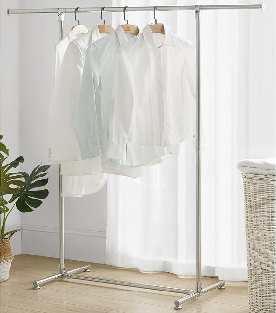 Heavy Duty Clothes Hanging Rail with Adjustable Rack, Stainless Steel Garment Rack Clothes Stand with Adjustable Feet