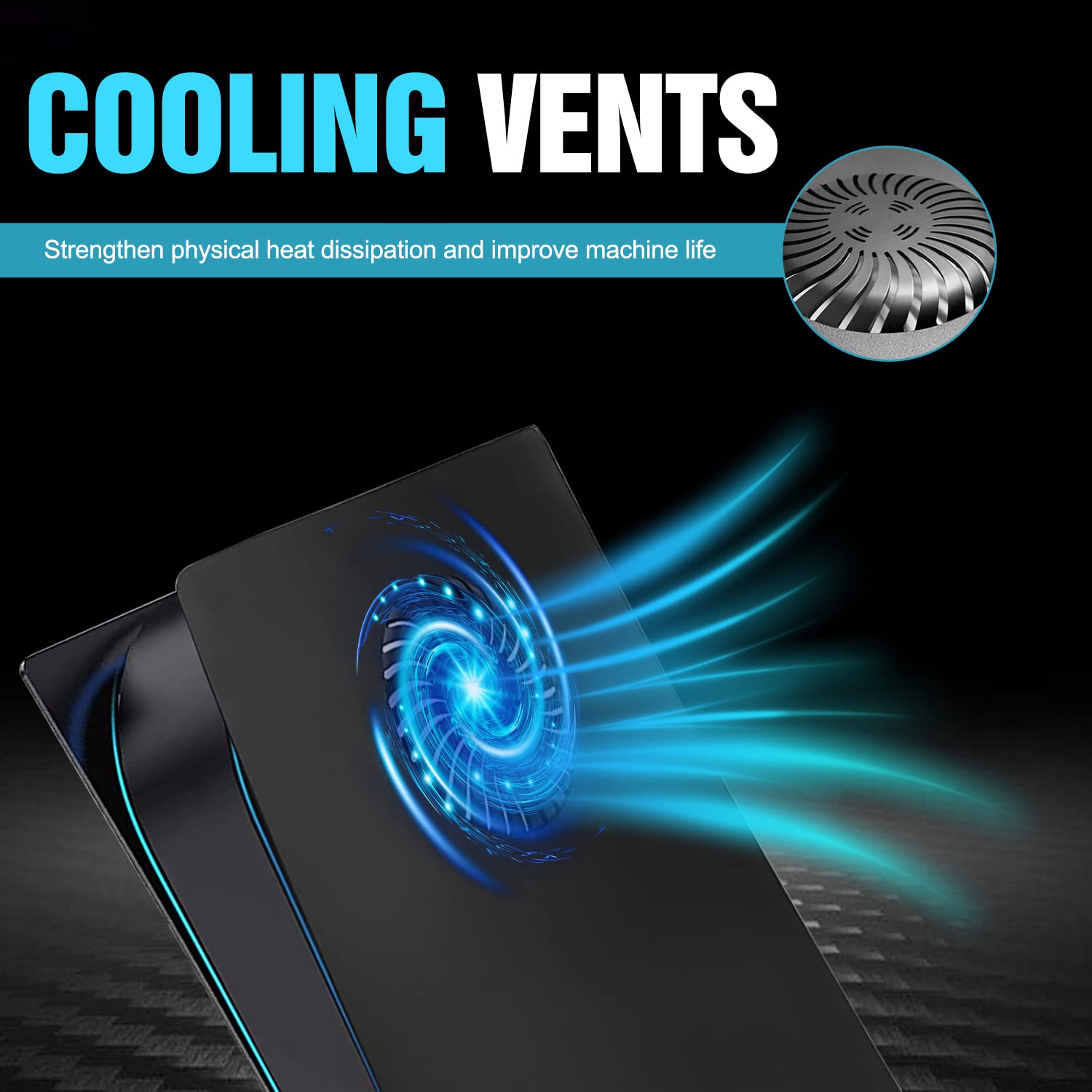 Sternstunde PS5 Faceplate Cooling Version für PlayStation 5 Disc Edition - Harte stoßfeste Abdeckung - PS5 Ersatz Seitenplatte -PlayStation 5 Zubehör - Schwarz