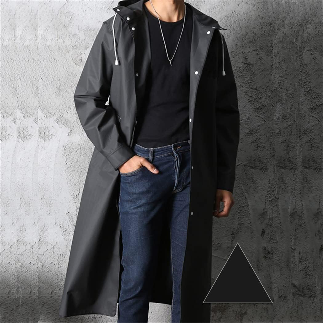 Women Men Black Waterproof Long Raincoat Rain Coat Hooded For Outdoor Hiking Travel Fishing Climbing Thickened
