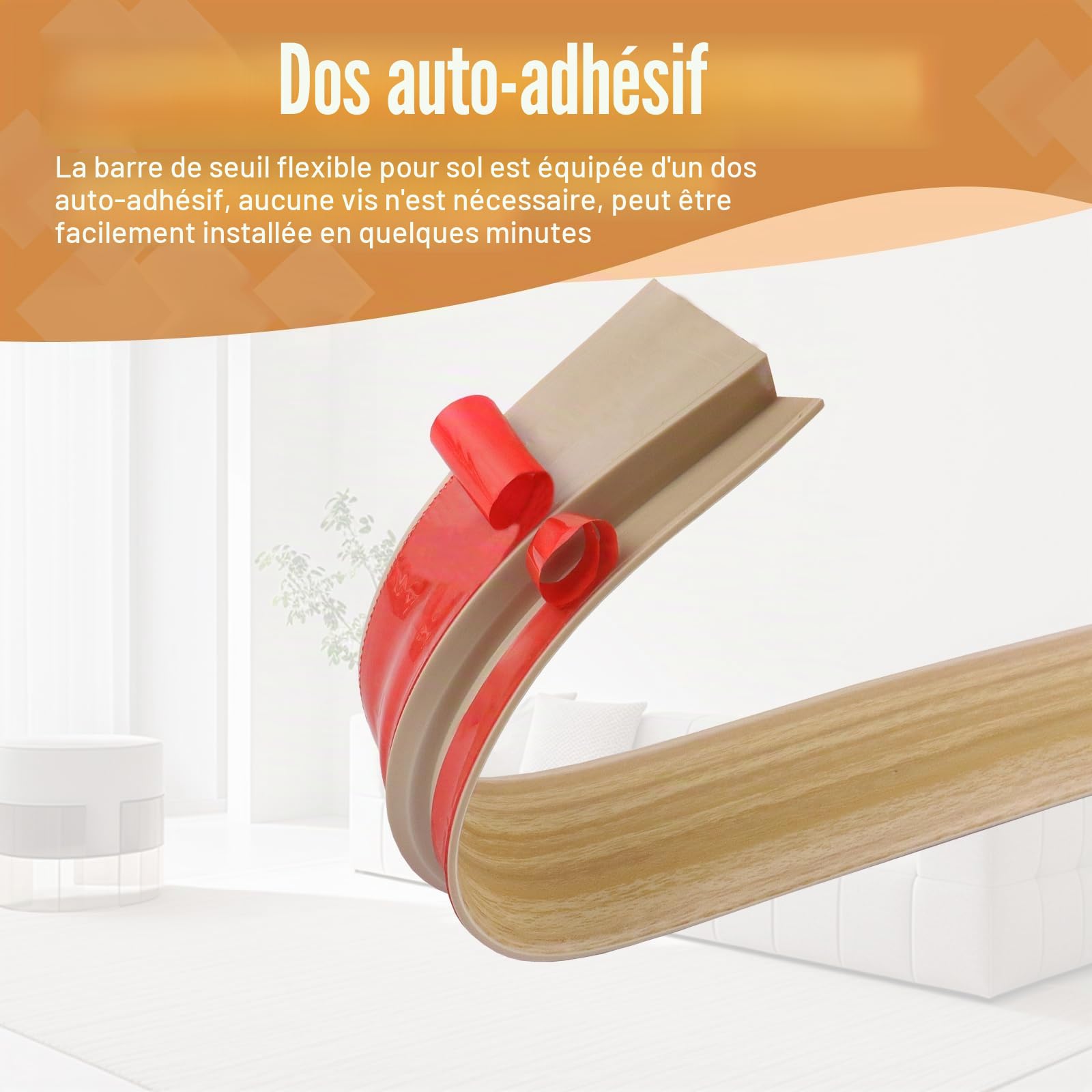 Barre de Seuil Adhésive PVC, Profil de Transition pour Rattrapage de Dénivellation, Jonction entre Sols et Portes Hauteur Réglable，Rampe de Seuil Bandes de Transition Sol