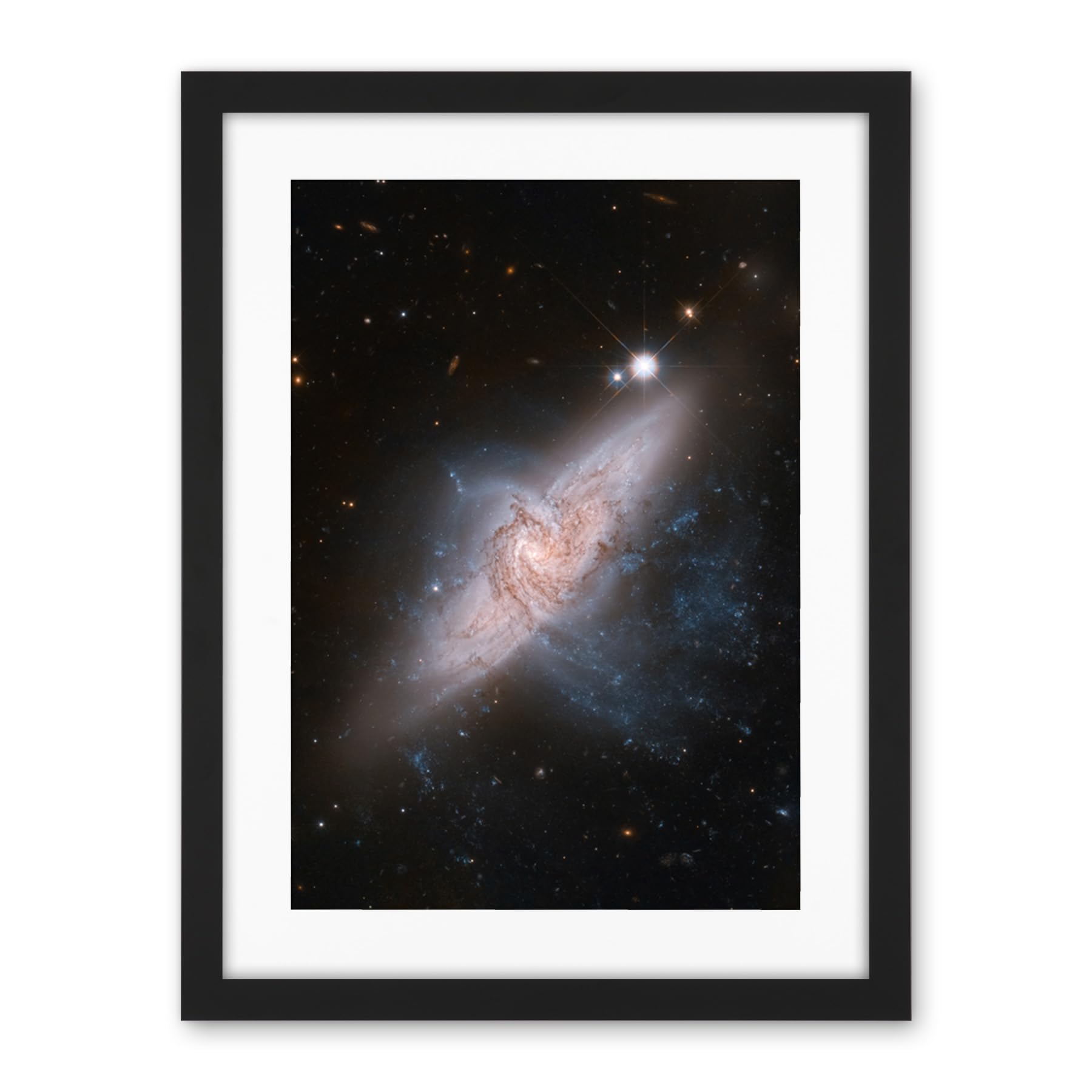 Artery8 Hubble Space Telescope Image Chance Alignment Between Galaxies Mimics A Cosmic Collision NGC 3314 Overlapping Galaxy Angle Artwork Framed Wall Art Print 18X24 Inch