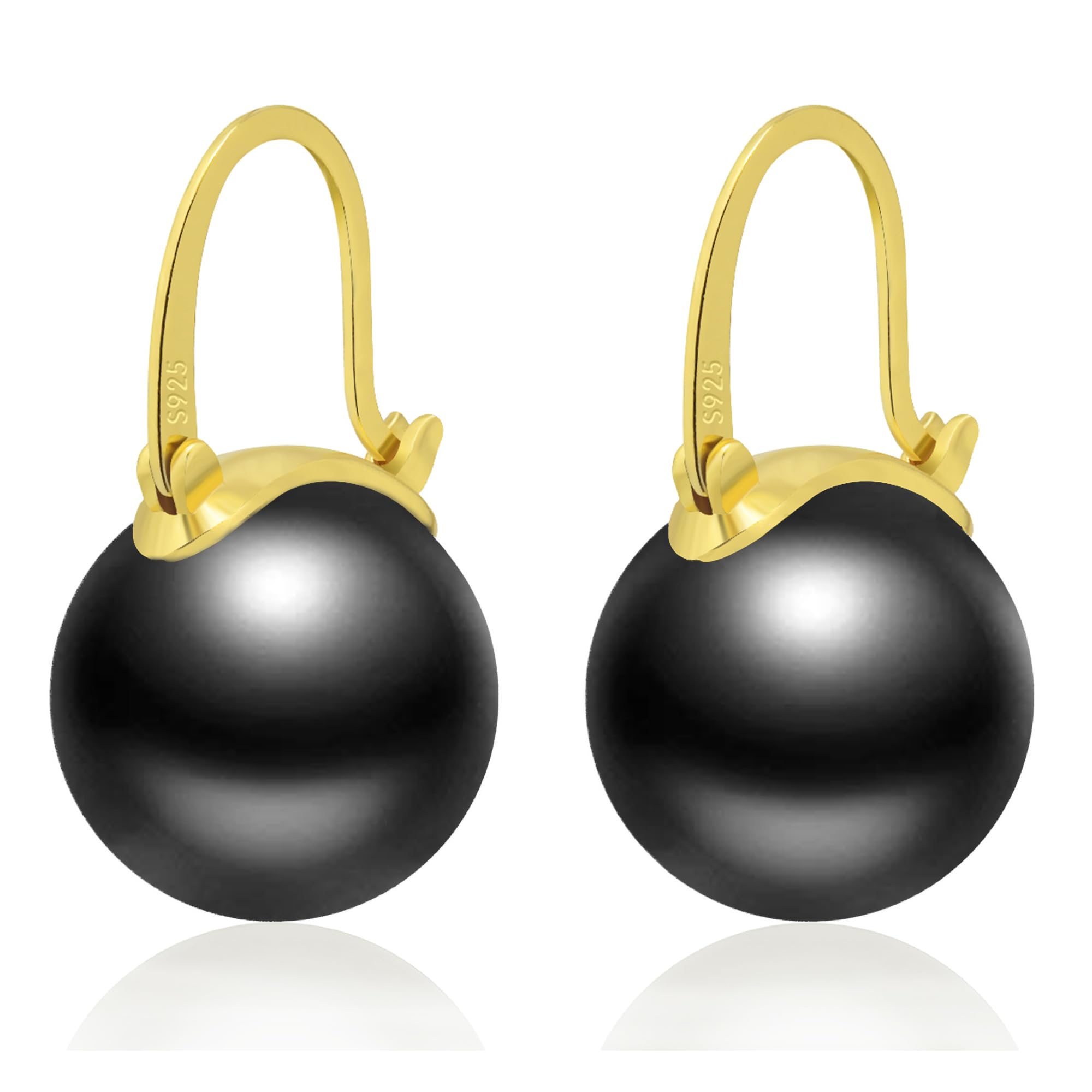 HUGE TOMATO 925 Sterling Silver Simulated Shell Pearl Earrings for Women Trendy, Big Pearl Drop Earrings Leverback Stud,14K Gold Plated Large Pearl Hoop Dangle Hypoallergenic Jewelry 14mm