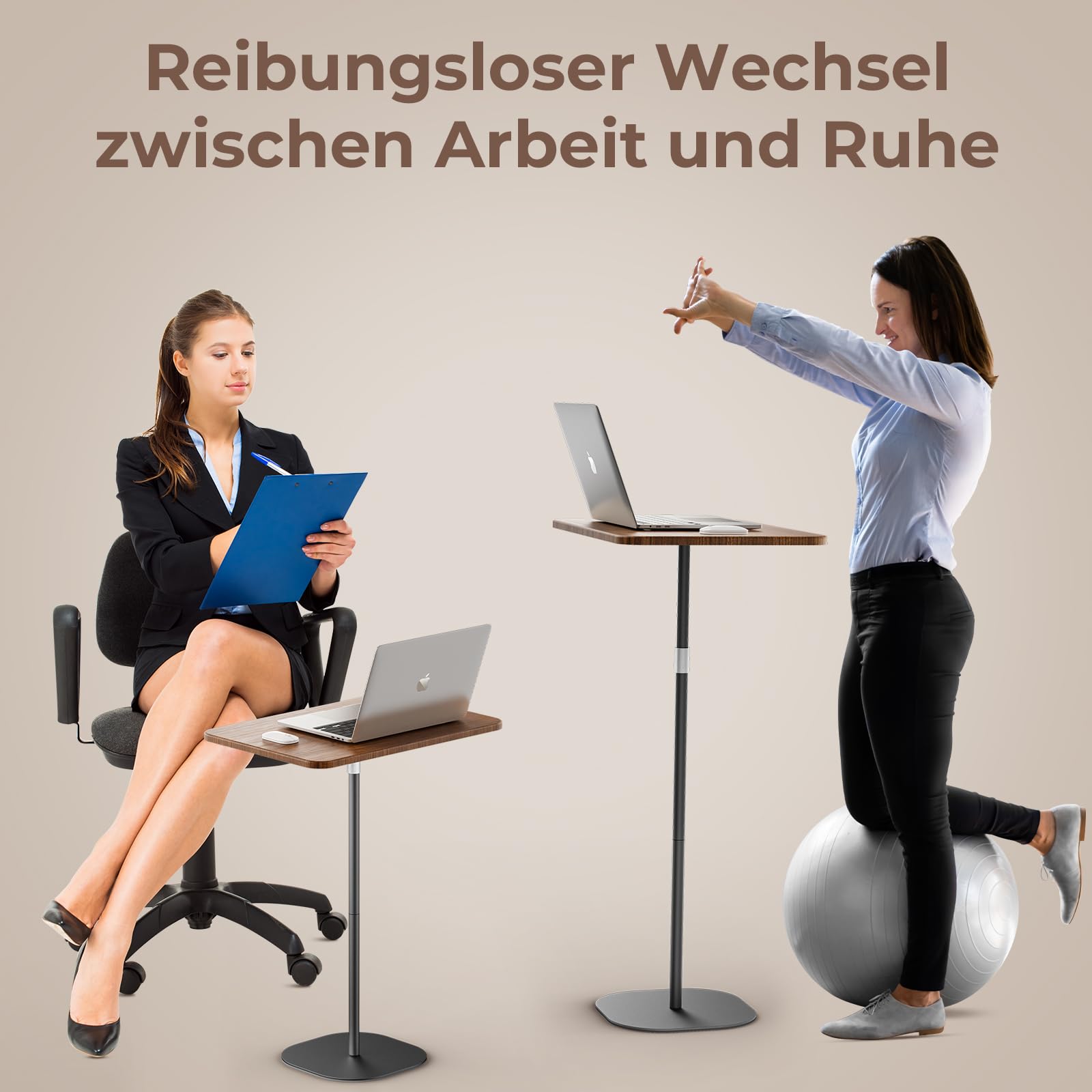 Stehpult Höhenverstellbar mit 46–120cm Laptop Ständer Mobile Schreibtisch Verstellbarer Beistelltisch für Studienarbeiten, beweglicher Computertisch für Büros/Bett und Sofa, Schwarz