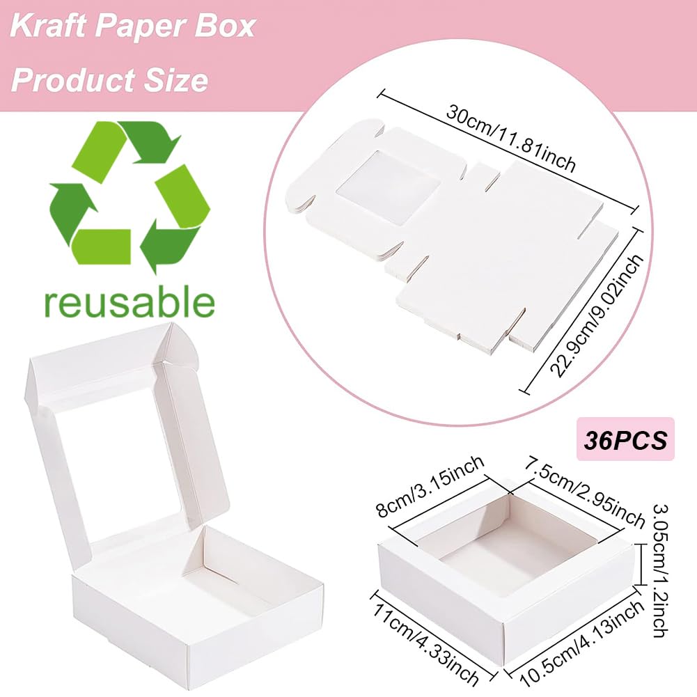 BENECREAT 36 Scatola Regalo In Carta Bianca con Finestra Trasparente Da 11x10.5x3cm, Scatola Quadrata Pieghevole In Cartone per Dolcetti e Bomboniere, Piccoli Regali O Oggetti Artigianali