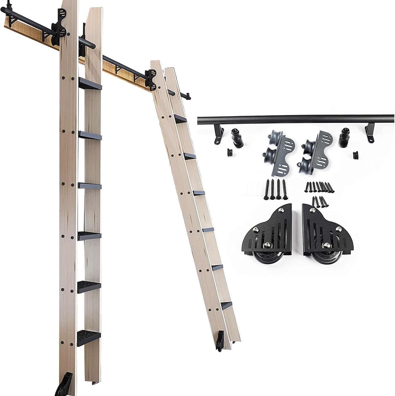 Kit quincaillerie pour échelle roulante 300cm rail de guidage tube rond noir