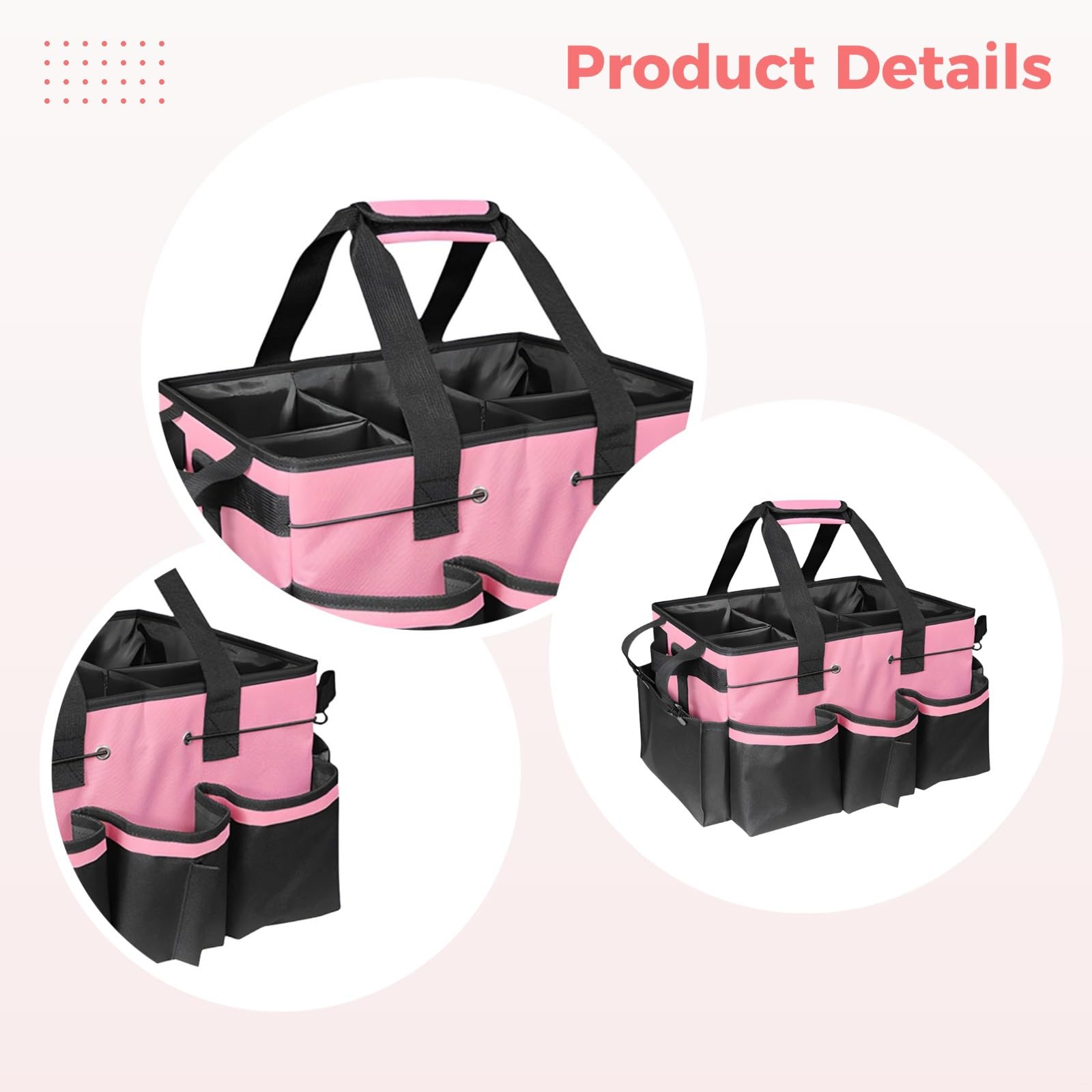 Organizador de limpieza, bolsa grande de limpieza con 5 bolsillos, correa de hombro ajustable, asa resistente, 15 x 9.4 x 10.6 pulgadas, tela de poliéster