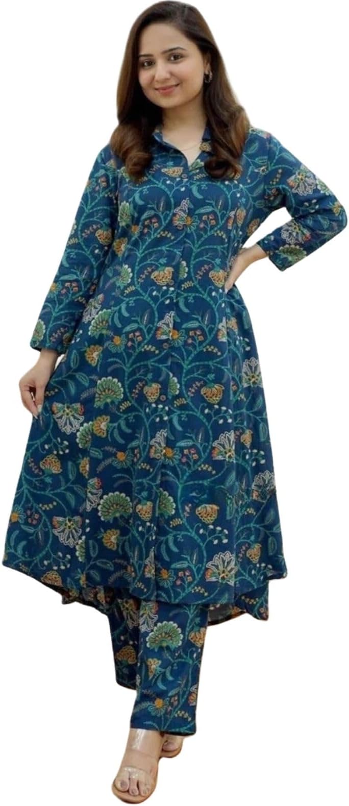 GRECIILOOKS Ladies Kurta Set | Kurta Set | Ethnic Ladies Matching Set | Ladies Viscose Rayon Straight Print Kurta with Trousers