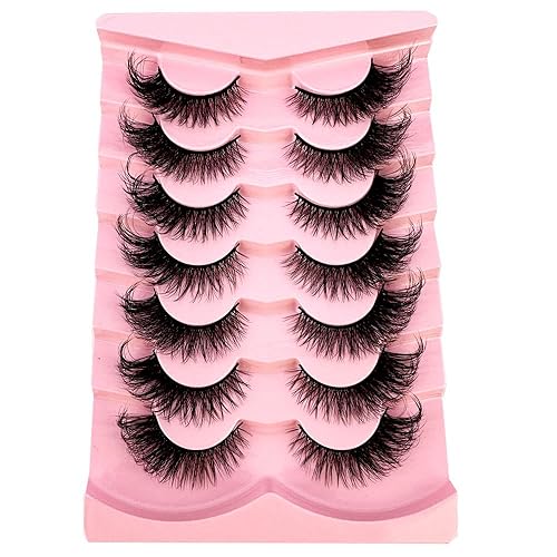 HBZGTLAD 7 pares de pestañas media segmentadas manga pestañas 3D de banda transparente, aspecto natural, pestañas de visón finas, pestañas
