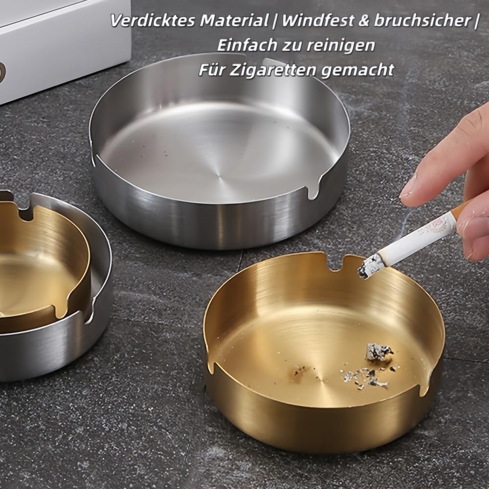 Lot de 6 cendriers en acier inoxydable avec rainures en U - Coupe-vent - 8/10/12 cm - Doré/argenté - Table de balcon de jardin - Cadeau moderne (10 cm, doré 6)