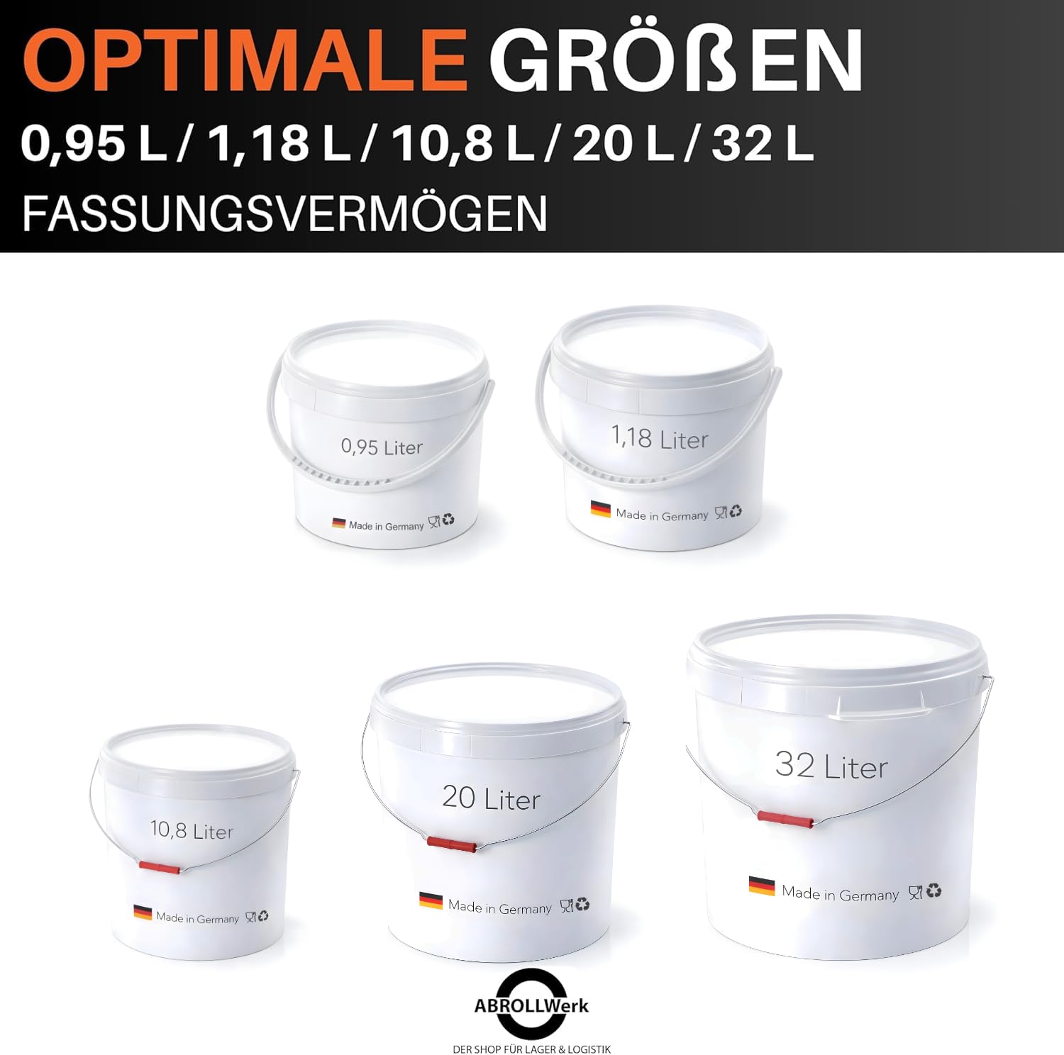 Set secchio con coperchio, per alimenti, ermetico, stabile, multifunzione, per uso domestico e gastronomia, secchio vuoto per stoccaggio e trasporto con manico, bianco (32 l, 2 pezzi)