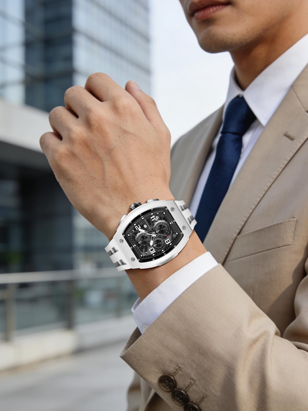 TSAR BOMBA Herrenuhr Armbanduhren für Herren wasserdichte Herren Uhren Schwarzes Armband Silbernes Edelstahlgehäuse Saphirglas Chronograph Datum Japanisches Quarzwerk Geschenke Luxus 8224/8204 Serie