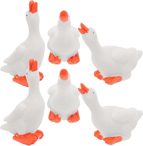 Miniatura 7 de ARTIBETTER Figuras de ganso en miniatura, 6 piezas, estatua de ganso blanco, cuento de hadas, accesorios de animales de jardín, escultura para