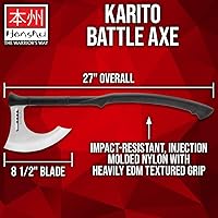 Vista 2 de HONSHU Karito Battle Axe with Leather Sheath - 7Cr13 Stainless Steel Blade, Impact-Resistant Injection-Molded Nylon Handle, EDM Textured - Tradition