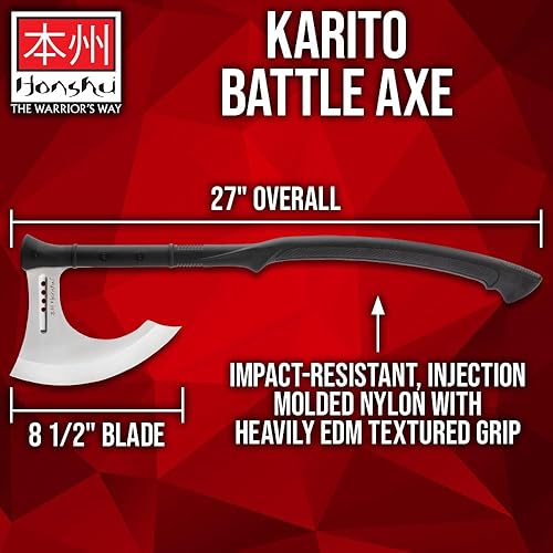 Miniatura 2 de HONSHU Karito - Hacha de batalla con funda de cuero, hoja de acero inoxidable 7Cr13, mango de nailon moldeado por inyección resistente a los