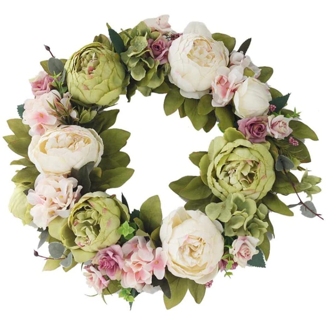 CAKEEYUM Wreath Hanging Artificial Flower Decorated Wreath Peony for Front Door Wall Window Wedding Party Decoration