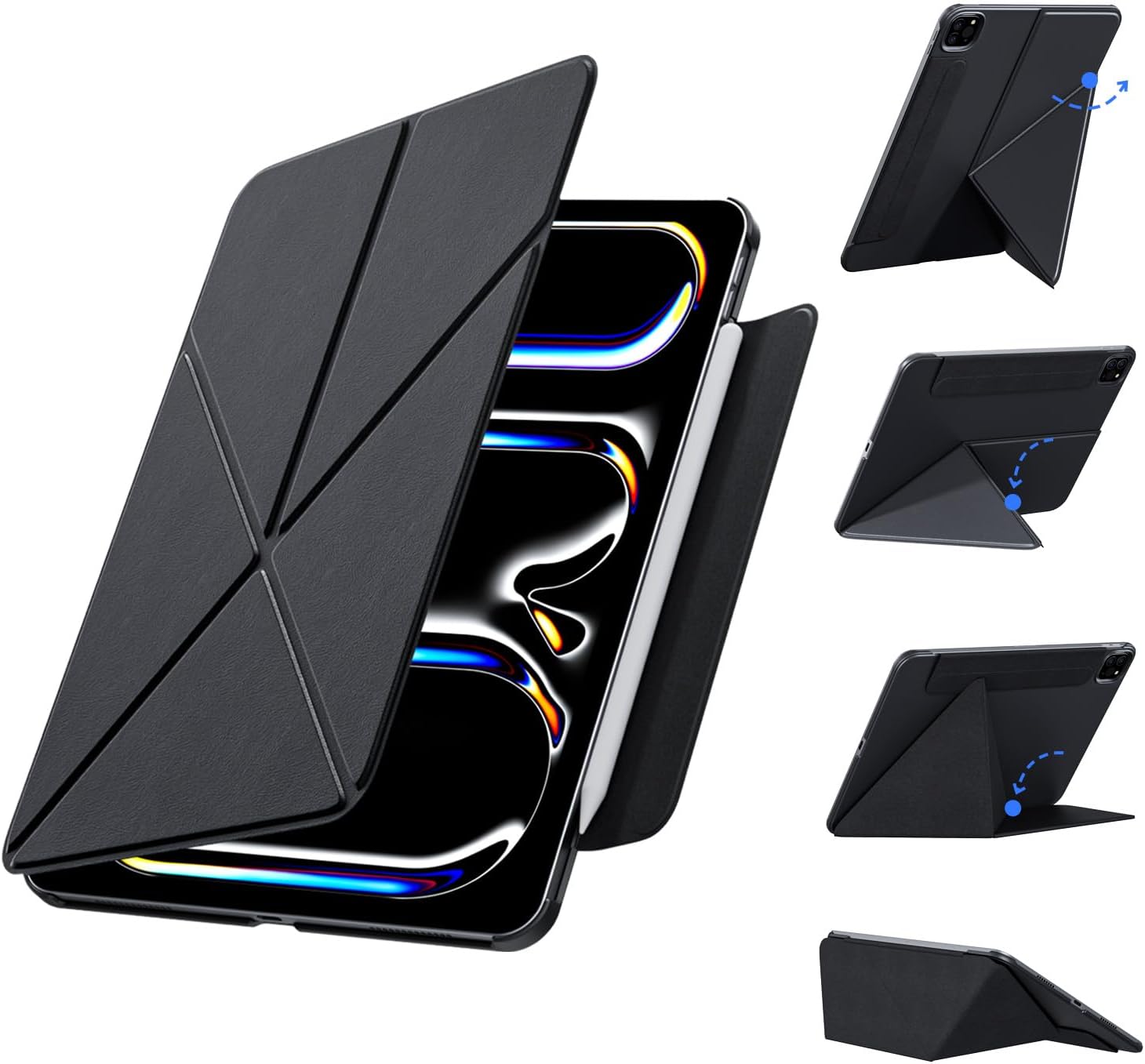 Magnetic Cover for iPad Air 11-inch (M3/M2, 5th/4th Gen) & iPad Pro 11-inch (2022/2021/2020), Stain-Resistant Slim Folio with Portrait/Landscape Stand, 4 Adjustable Angles, Cover Auto Wake/Sleep,Black