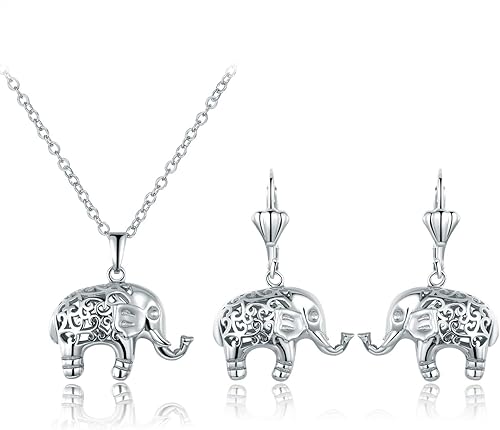 Barzel Juego de pendientes y collar de elefante de filigrana chapados en oro de 18 quilates