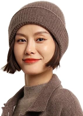 Ailaile Womens Hat Winter Warm Merino Wool Cashmere Oversized Ribbed Cuffed Beanie Dark Camel