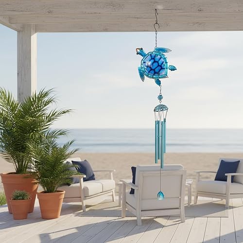 Miniatura 4 de Comfy Hour Ocean Voyage Collection - Campanilla de viento colgante de tortuga marina marina de 35 pulgadas, colección Metal Art