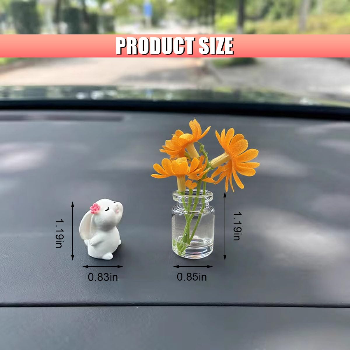 Cute Rabbit Car Dashboard Decorations Funny Bunny Rear View Mirror Accessories with Daisy Flower Aesthetic Decorations Interior Ornament — view 2
