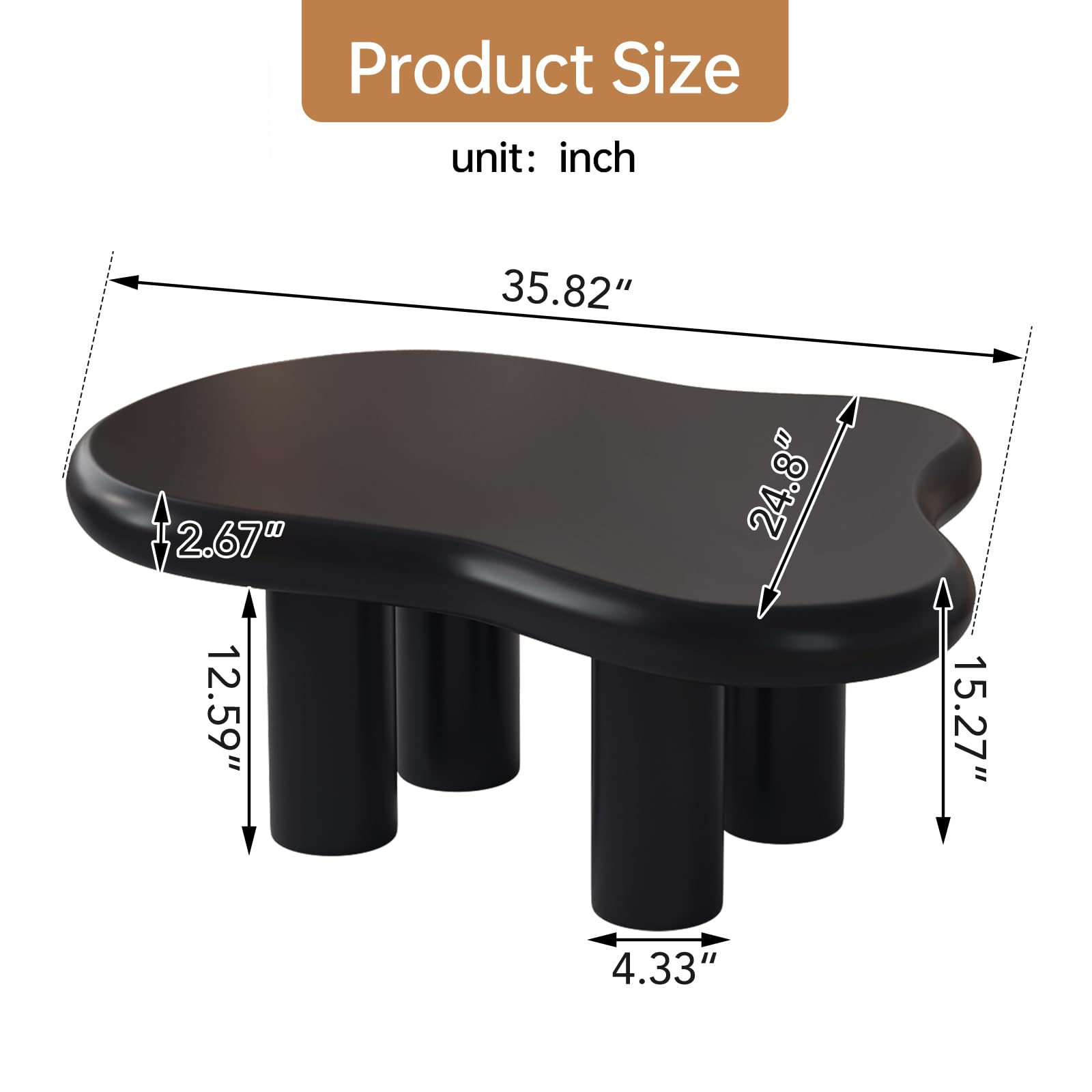 Moderna mesa de centro Cloud-Sd Nordic Sle Irregular con Eds redondeados Escultural Mesa de centro baja para sala de estar para decoración del hogar (negro)