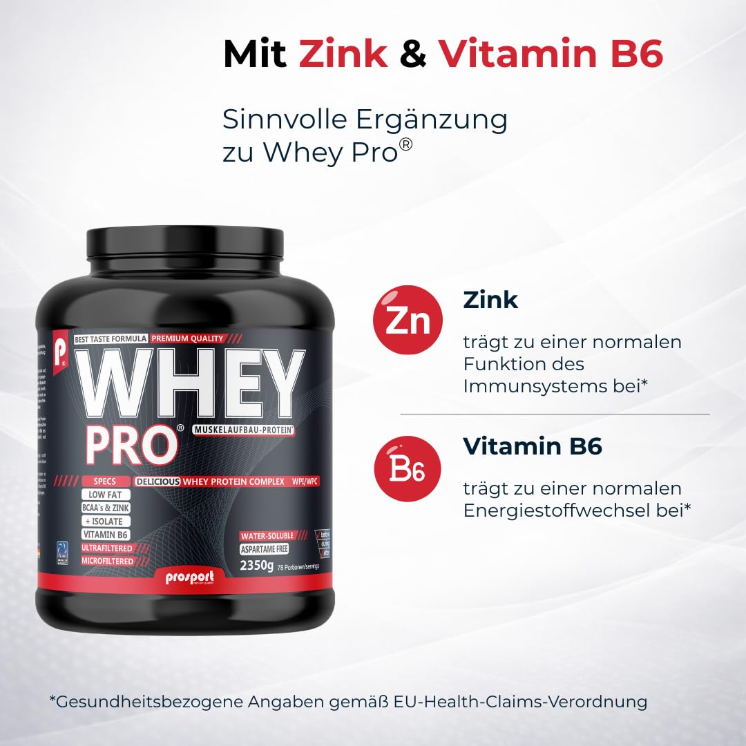 Prosport WHEY PRO® Whey Protein Pulver – Vanilla 2350g – Konzentrat-Isolat-Mix, Eiweißpulver mit Zink, Vitamin B6 & EAAs, Protein Shake für Muskelaufbau