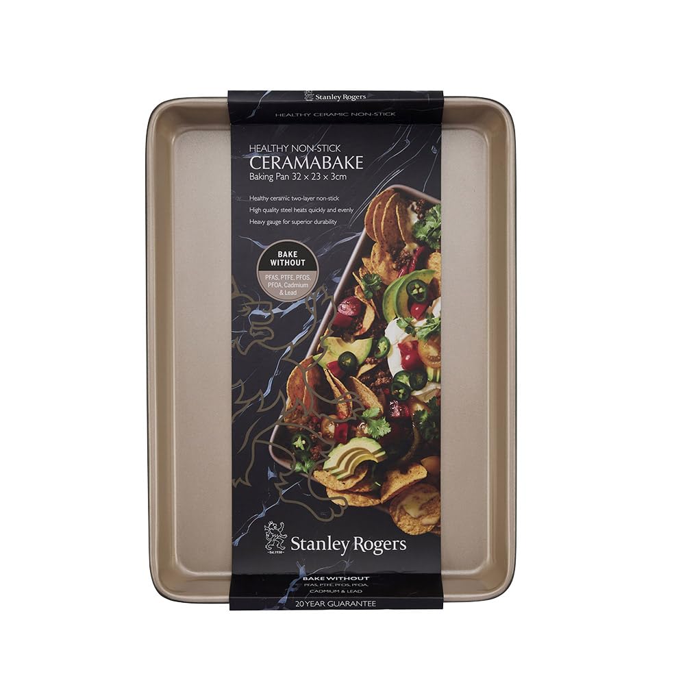Stanley Rogers Ceramabake Gesunde Antihaft-Keramik-Backform, Ofenblech, Backen ohne PFAS, PTFE, PFOS, PFOA, Cadmium und Blei, optimal für geröstetes Gemüse, Nachos und tägliches Kochen, 32 x 23 x 3 cm