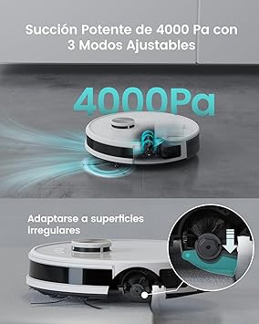 LEFANT M1 2 en 1 Robot Aspirador y Fregasuelos, 4000Pa, Navegación dToF, 200min, Auto-Recarga, WiFi, 8 Zonas No-Go, Ideal para Pelo de Mascotas/Alfombras4