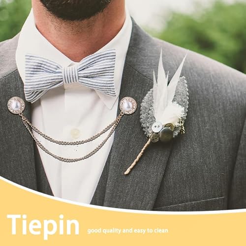 Tassel Chain Brooch Collar Pins Pearl Brooch Pins for Women Men Rhinestone Lapel Pin Shirt Blouse Collar Brooches Gold Hanging Chain Brooches Suit Pin for Men