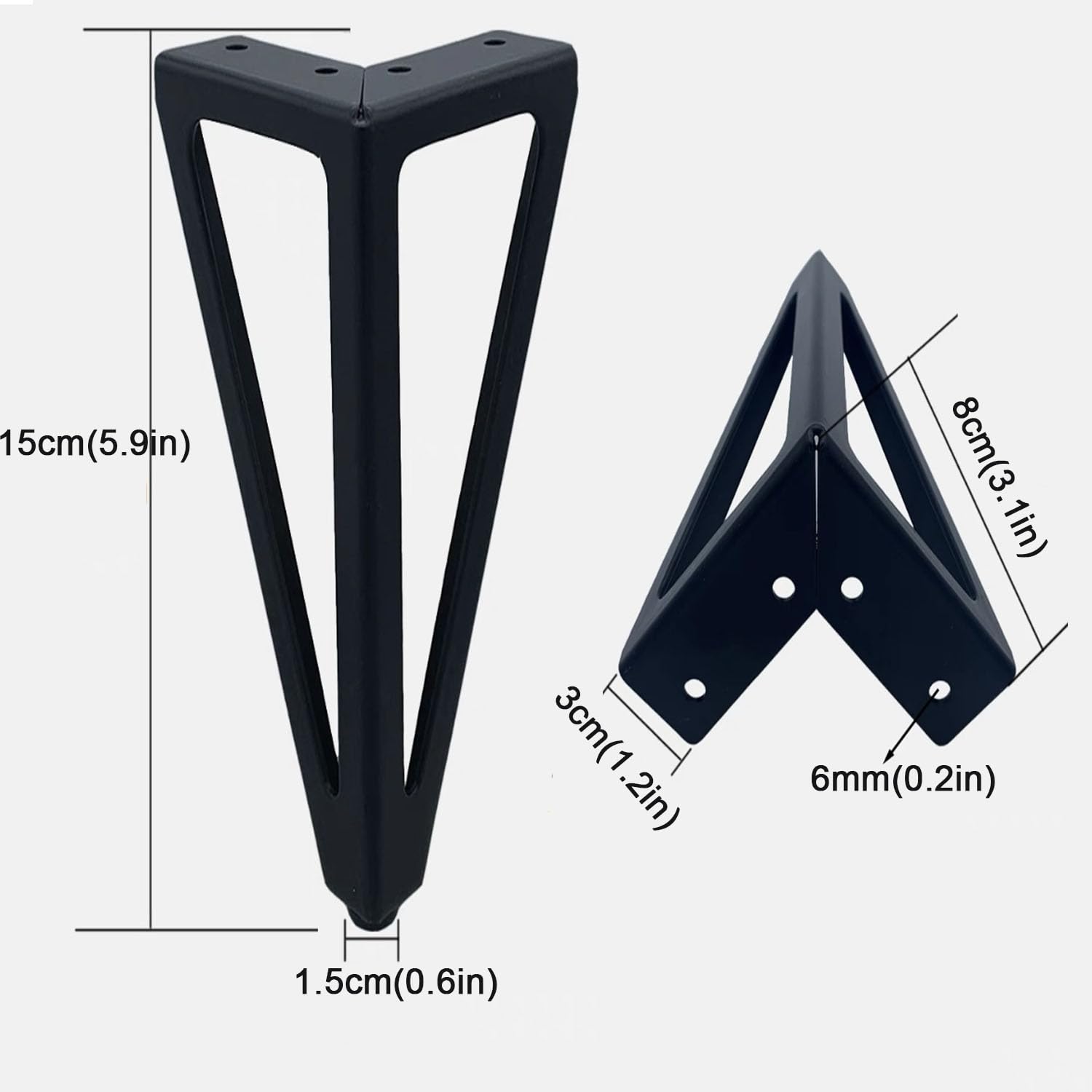 szt. 15 cm nóżki meblowe, cienkie żeliwne nóżki meblowe, trójkątna stopka podporowa, DIY zamiennik do szafki nocnej, szafy, szafki, sofy, z gumowymi ochraniaczami podłogi i śrubami (złoty)