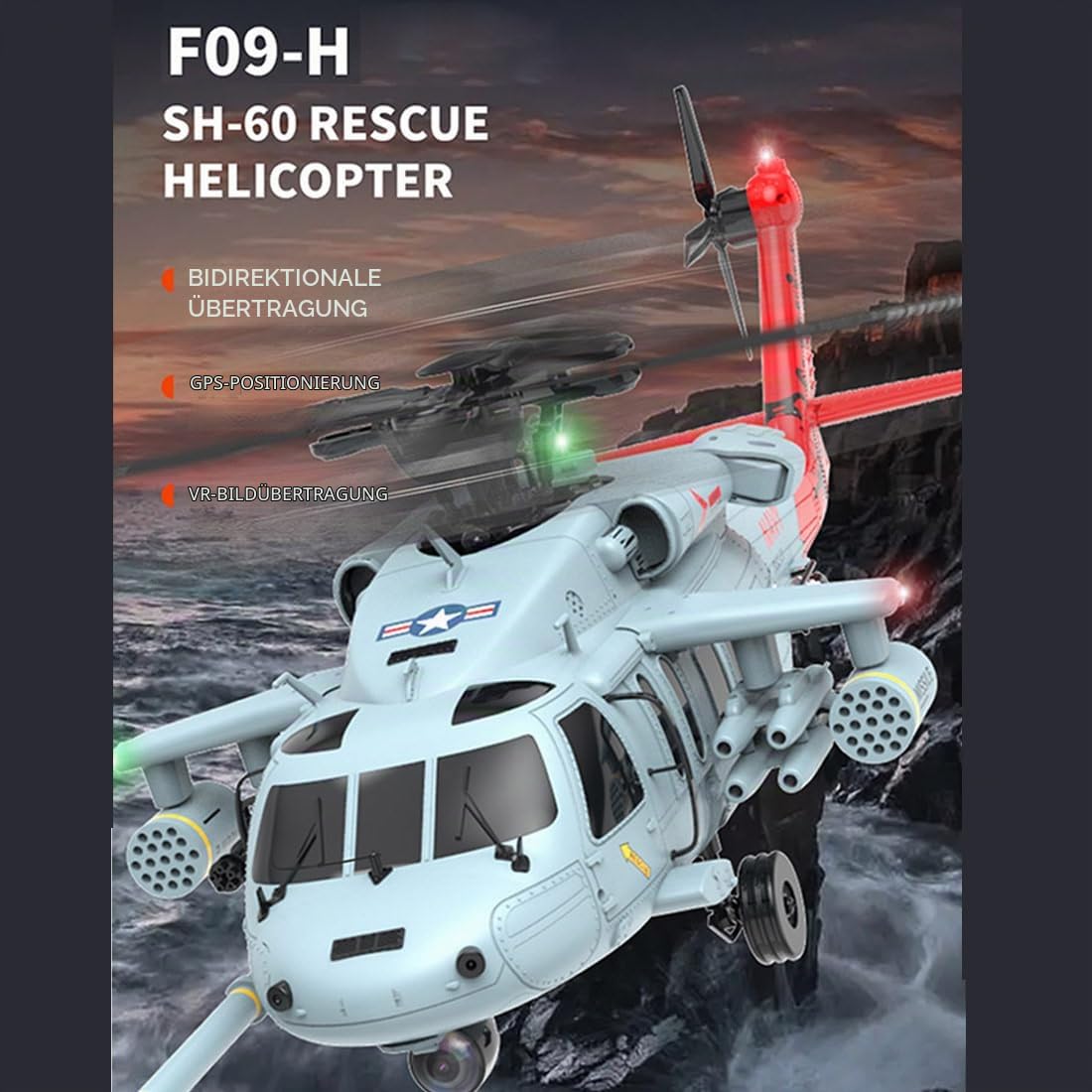 RC Helikopter mit GPS für Erwachsene, YU Xiang F09-H SH60 2.4G 8CH Doppelter bürstenloser Motor 6G/3D Stunt Outdoor Groß Ferngesteuert Hubschrauber, RC-Flugzeuge für Anfänger