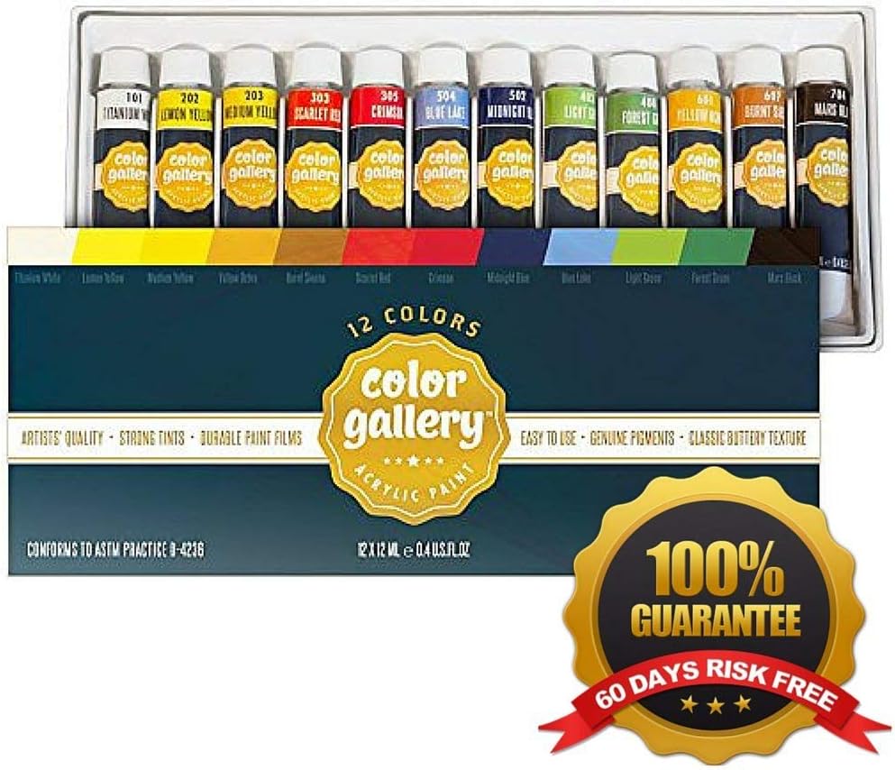 Ander Blake Acrylic Paint Set for Crafts, Painting on Canvas, Wood, Ceramics, Clay, Fabric, 12 Tubes/12ml