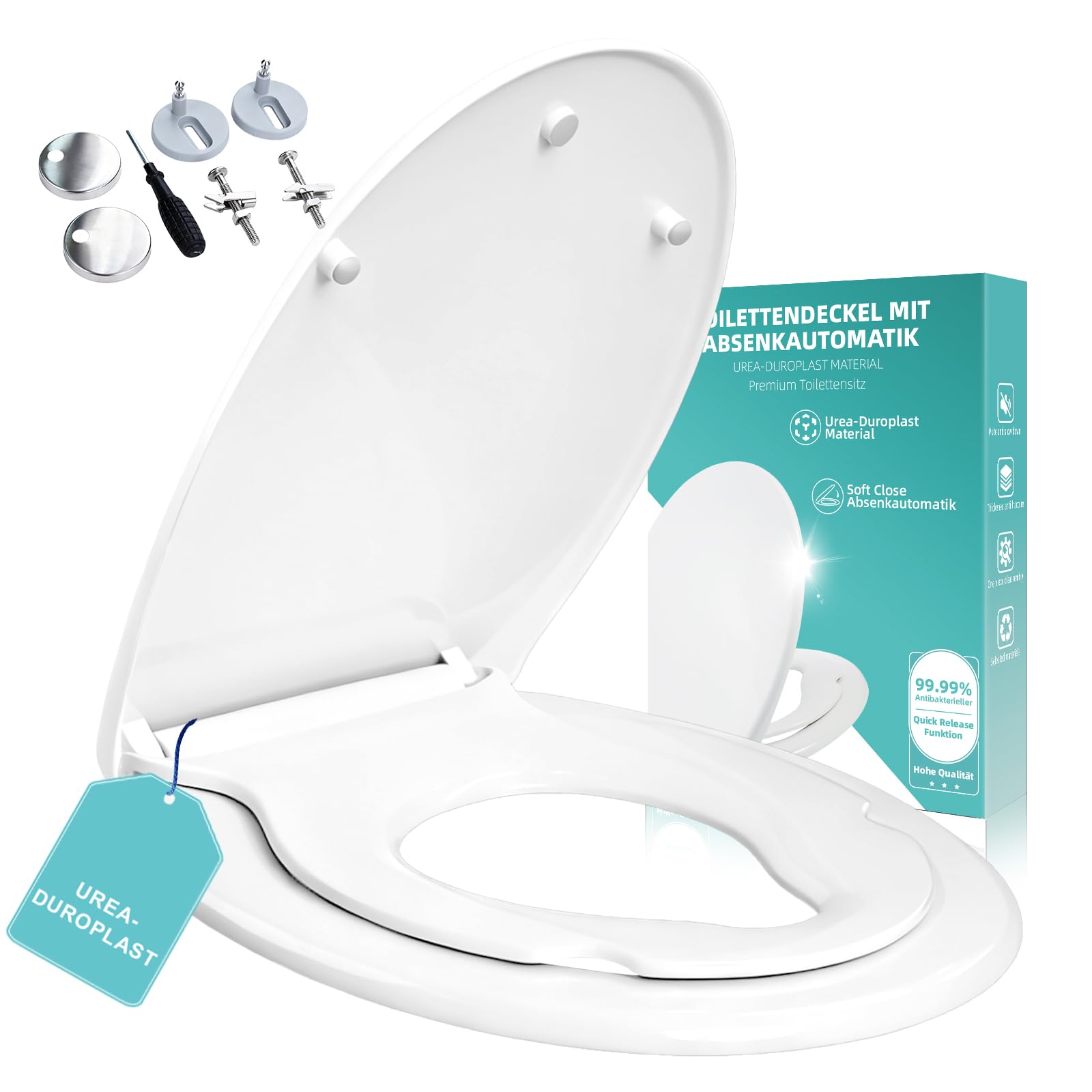 Toilettendeckel mit Absenkautomatik, WC Sitz aus bruchsicherem Duroplast, Antibakteriell & UV-beständig Oval Form, Toilettendeckel mit Kindersitz Bis 200 KG, klobrille Weiß