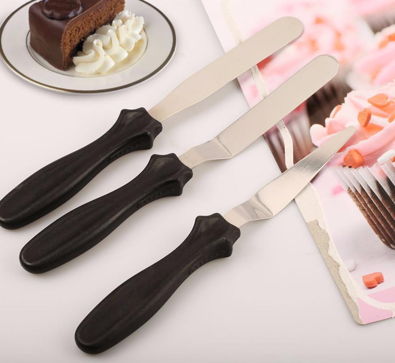 Lukzer Cake Palette Knife Stainless Steel Icing Spatula 3 Pieces Set Cream Frosting for Baking Accessories Kitchen Pastry Decoration Smoother Tool (23x2cm) CH-106-image-5