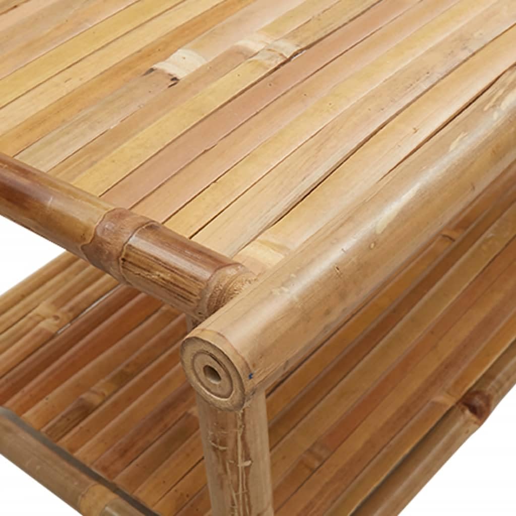 Mesa de Centro de Bambú con Almacenamiento, Mueble Auxiliar para Salón y Exterior, Mesa de Listones Ventilada para Interior y Terraza, Superficie Robusta y Material Duradero